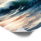 Blue Ocean Wave Boat Waterverf Perfect Poster (Hoek)