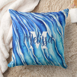 Blue Ocean Wave Monogrammed Kussen