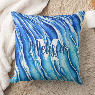 Blue Ocean Wave Monogrammed Kussen
