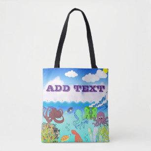 Blue Ocean Wave Octopus koraaltuin Tote Bag