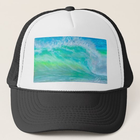 Blue Ocean Wave Surf Trucker Hoed Trucker Pet (Voorkant)
