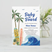 Blue Ocean Wave Surfboard Baby shower Kaart (Staand voorkant)
