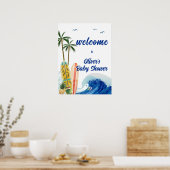 Blue Ocean Wave Surfboard Baby shower Welkom Poster (Keuken)