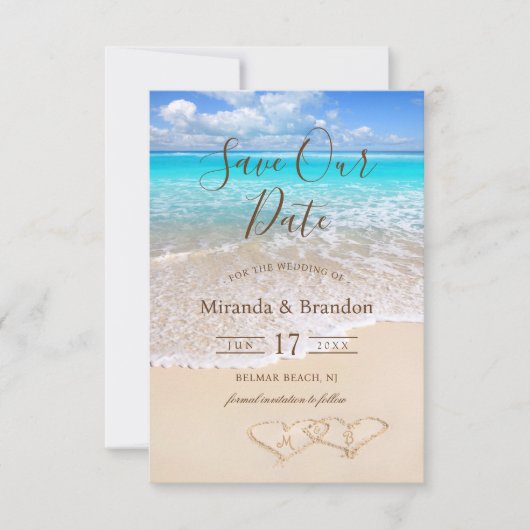 Blue Ocean Waves Beach Save the Date Uitnodiging (Voorkant)