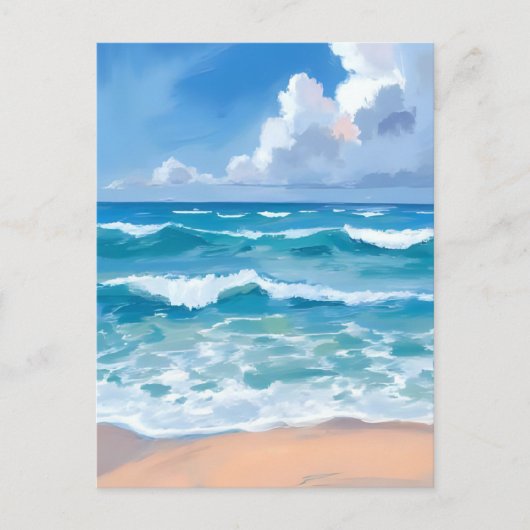 Blue Ocean Waves | Beach Sea Watercolor  Briefkaart (Voorkant)