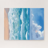 Blue Ocean Waves | Beach Sea Watercolor  Legpuzzel (Horizontaal)