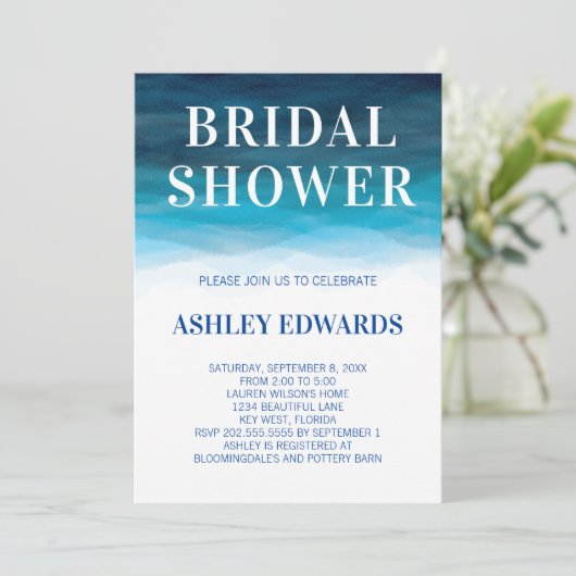 Blue Ocean Waves Bruids Douche Uitnodiging (Staand voorkant)