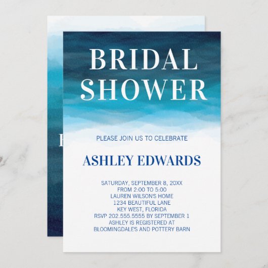 Blue Ocean Waves Bruids Douche Uitnodiging (Voorkant / Achterkant)