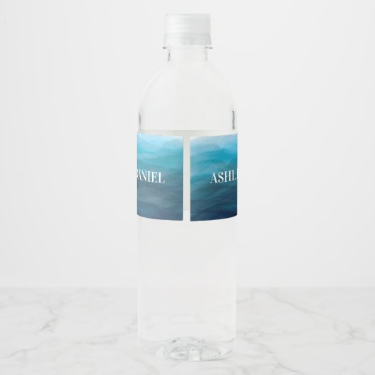 Blue Ocean Waves Bruiloft Water Fles Labels Waterfles Etiket (Achterkant)