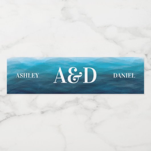 Blue Ocean Waves Bruiloft Water Fles Labels Waterfles Etiket (Enkel label)