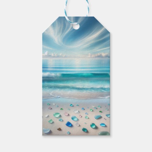  Blue Ocean Waves en Zee Glass Cadeaulabel (Voorkant)