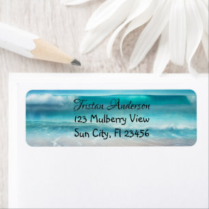  Blue Ocean Waves en Zee Glass Gepersonaliseerd Etiket