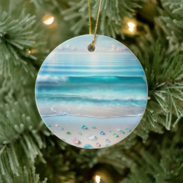 Blue Ocean Waves en Zee Glass Gepersonaliseerd Keramisch Ornament