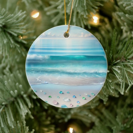  Blue Ocean Waves en Zee Glass Gepersonaliseerd Keramisch Ornament (Boom)