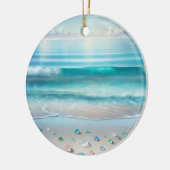  Blue Ocean Waves en Zee Glass Gepersonaliseerd Keramisch Ornament (Links)