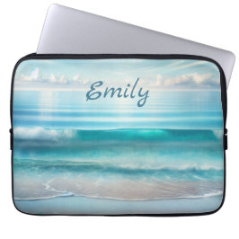 Blue Ocean Waves en Zee Glass Gepersonaliseerd Laptop Sleeve