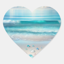 Blue Ocean Waves en Zee Glass Hart Sticker