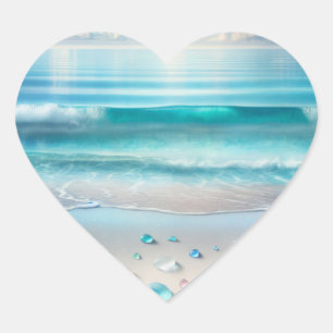  Blue Ocean Waves en Zee Glass Hart Sticker