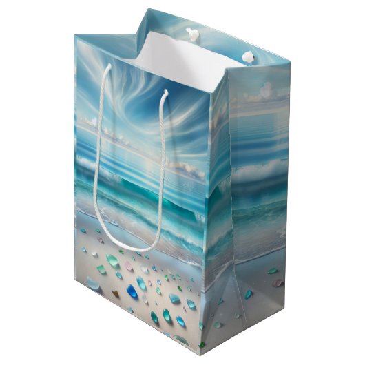  Blue Ocean Waves en Zee Glass Medium Cadeauzakje (Voorkant Gekanteld)