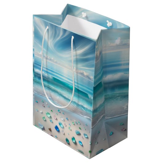  Blue Ocean Waves en Zee Glass Medium Cadeauzakje (Achterkant Gekanteld)
