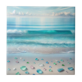 Blue Ocean Waves en Zee Glass Tegeltje