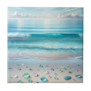  Blue Ocean Waves en Zee Glass Tegeltje