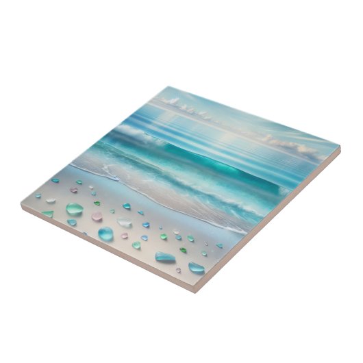  Blue Ocean Waves en Zee Glass Tegeltje (Zijkant)