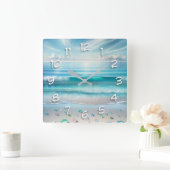Blue Ocean Waves en Zee Glass Vierkante Klok (Huis)