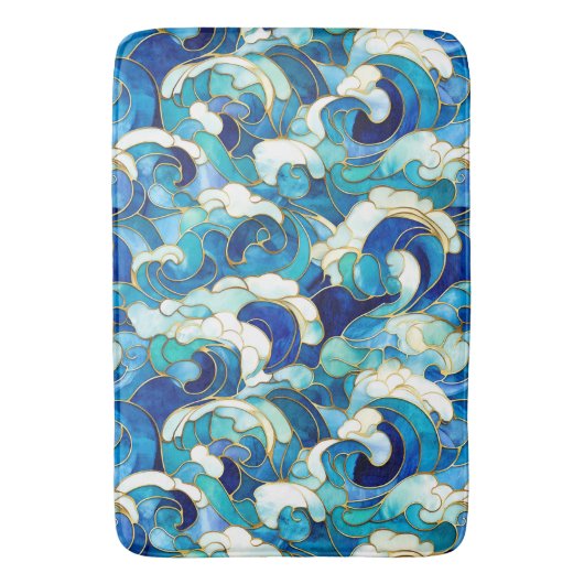 Blue Ocean Waves Glas in lood Mozaïek Badmat (Voorkant Verticaal)