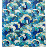Blue Ocean Waves Glas in lood Mozaïek Douchegordijn (Voorkant)