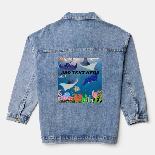 Blue Ocean Waves Manta Stingray Koralen Vrouwen Denim Jacket (Achterkant)