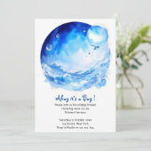 Blue Ocean Waves Nautical Boy Baby shower Kaart (Staand voorkant)