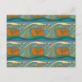 Blue Ocean Waves Nautilus Seashell Patroon Nouveau Briefkaart (Voorkant)