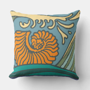 Blue Ocean Waves Nautilus Seashell Patroon Nouveau Buitenkussen