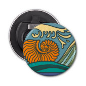 Blue Ocean Waves Nautilus Seashell Patroon Nouveau Button Flesopener (Voorkant)