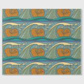 Blue Ocean Waves Nautilus Seashell Patroon Nouveau Cadeaupapier (Vlak)