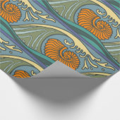 Blue Ocean Waves Nautilus Seashell Patroon Nouveau Cadeaupapier (Hoek)