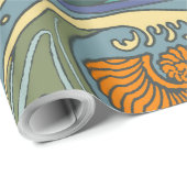Blue Ocean Waves Nautilus Seashell Patroon Nouveau Cadeaupapier (Rol Hoek)