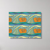 Blue Ocean Waves Nautilus Seashell Patroon Nouveau Canvas Afdruk (Voorkant)
