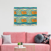 Blue Ocean Waves Nautilus Seashell Patroon Nouveau Canvas Afdruk (Insitu (Woonkamer))