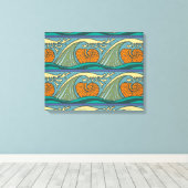 Blue Ocean Waves Nautilus Seashell Patroon Nouveau Canvas Afdruk (Insitu (Houten vloer))