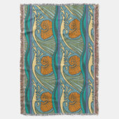 Blue Ocean Waves Nautilus Seashell Patroon Nouveau Deken (Voorkant Verticaal)
