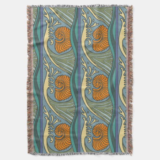 Blue Ocean Waves Nautilus Seashell Patroon Nouveau Deken (Voorkant Verticaal)