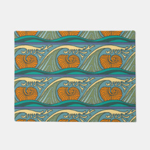 Blue Ocean Waves Nautilus Seashell Patroon Nouveau Deurmat