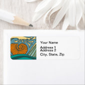 Blue Ocean Waves Nautilus Seashell Patroon Nouveau Etiket (Insitu)