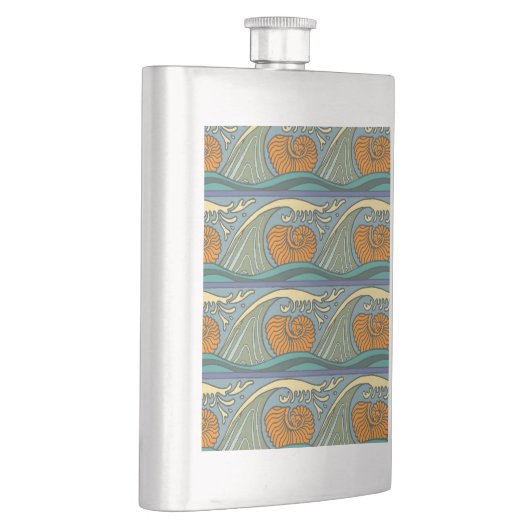 Blue Ocean Waves Nautilus Seashell Patroon Nouveau Flacon (Rechts)