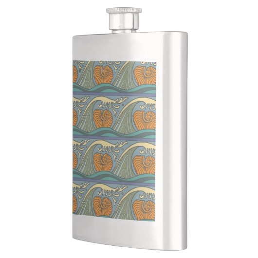 Blue Ocean Waves Nautilus Seashell Patroon Nouveau Flacon (Links)