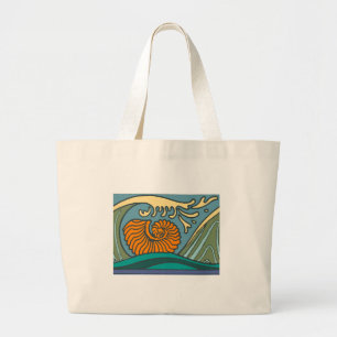 Blue Ocean Waves Nautilus Seashell Patroon Nouveau Grote Tote Bag