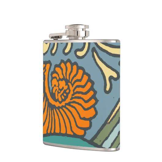 Blue Ocean Waves Nautilus Seashell Patroon Nouveau Heupfles (Links)