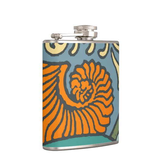 Blue Ocean Waves Nautilus Seashell Patroon Nouveau Heupfles (Rechts)